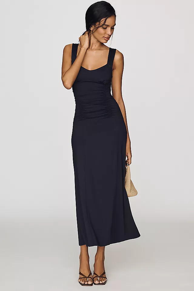 Square-Neck Ruched Knit Midi Dress | Anthropologie (US)