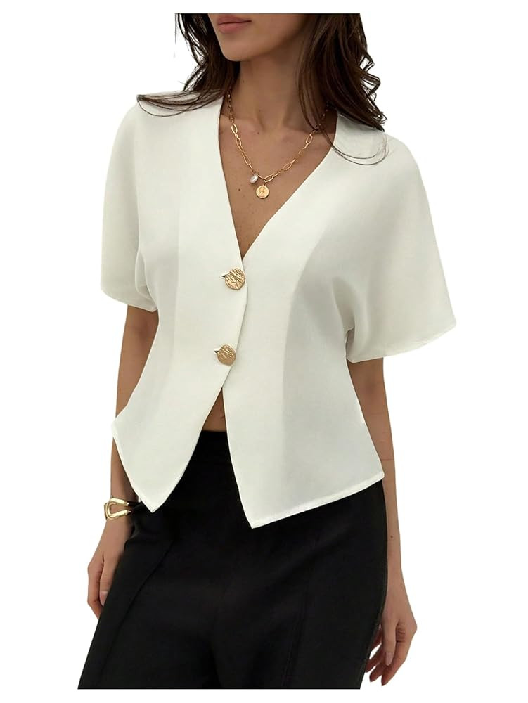 Floerns Women's Elegant Blouse Tops Dolman Sleeve Button Open Front Dressy Casual Shirts | Amazon (US)