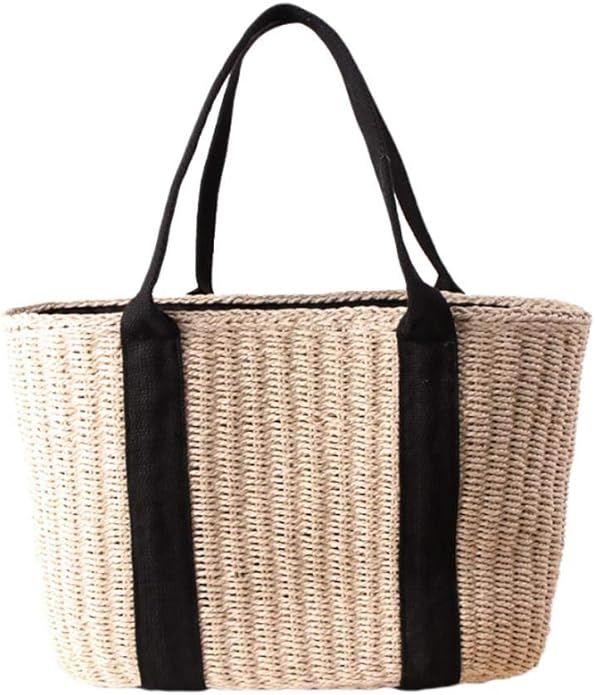 Womens Straw Tote Bag Handbag Large Woven Capacity Top Handle Bag Summer Stylish Straw Basket Bag | Amazon (US)