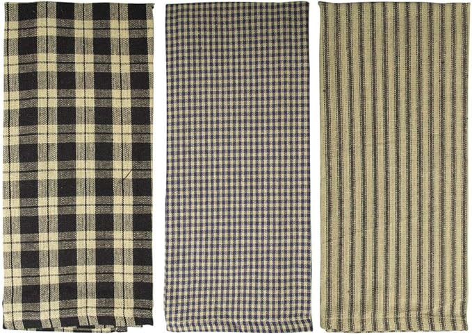Farmhouse Kitchen Towels, Striped Buffalo Checked Plaid Dish Towels, 3 Kitchen Towels (Antique Bl... | Amazon (US)