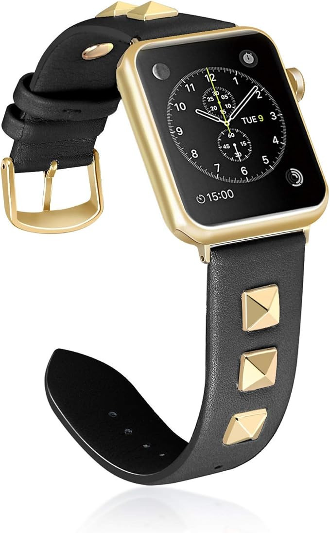 WHLIHUSU Leather Studded Band Compatible with Apple Watch Band 38mm 40mm 42mm 44mm S/M M/L, Genui... | Amazon (US)