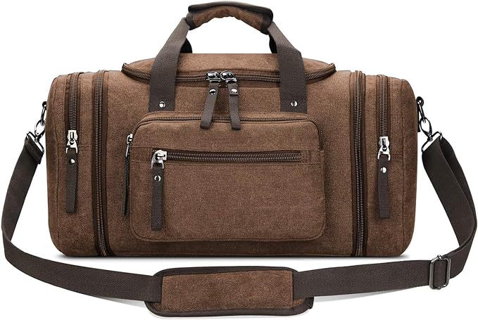 Toupons Canvas Travel Duffel Bag Men's Weekender Overnight Bag (Coffee) | Amazon (US)