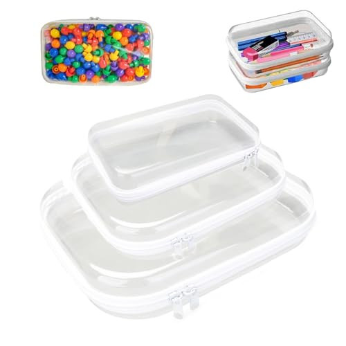 SOLEILHOME 2 Pack Clear Hard Shell Plastic Zipper Case, Transparent Double Zippers Hard Clear Zipper Pencil Pouch, Plastic Zipper Case for Travel or Toy Storage (1 Pcs+L+M+S) | Amazon (US)