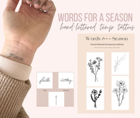 In love with Words for a Season temporary tattoos 🩷 They look SO realistic. Make for the perfect Galentine’s Gift 🫶🏻 The owner hand letters all of the designs. Love the delicate style  



#LTKGiftGuide #LTKbeauty #LTKSeasonal