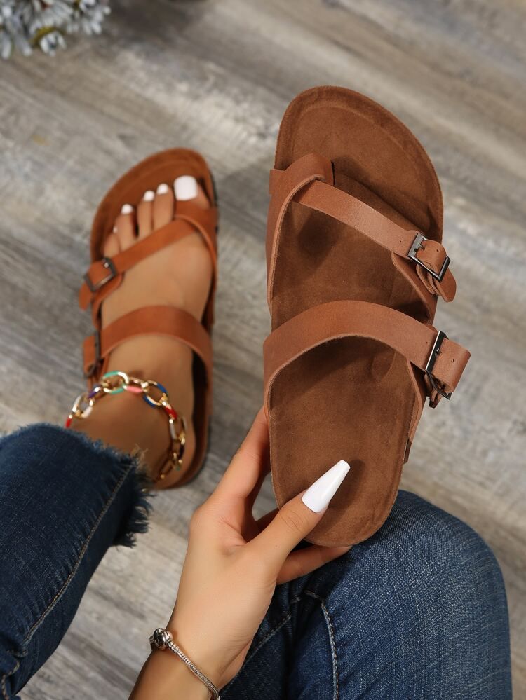 Buckle Decor Toe Post Footbed Sandals | SHEIN