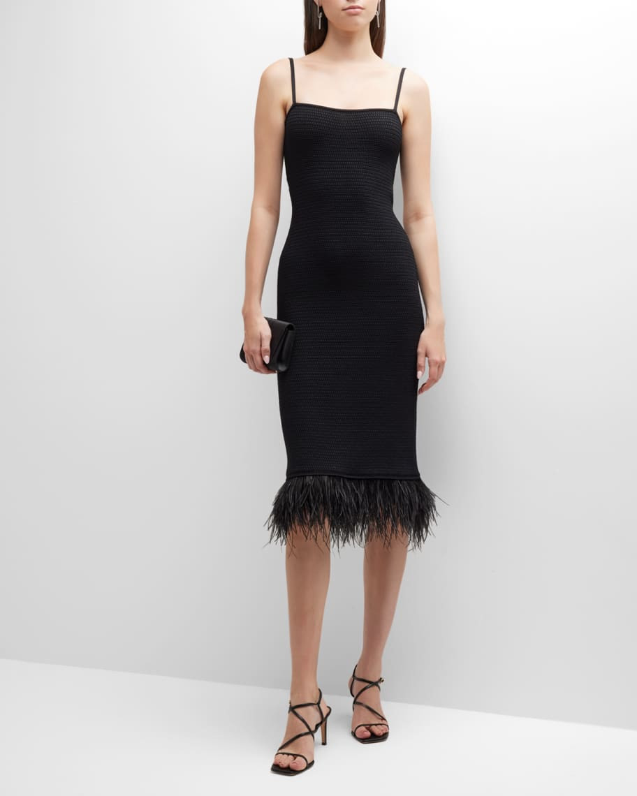 Crochet Feather-Trim Midi Dress | Neiman Marcus
