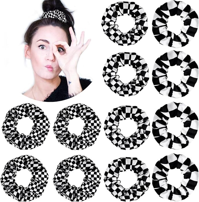 12 Pieces Checkered Scrunchies Hair Ties - Christmas Buffalo Plaid Elastic Ponytail Holders in Bl... | Amazon (US)