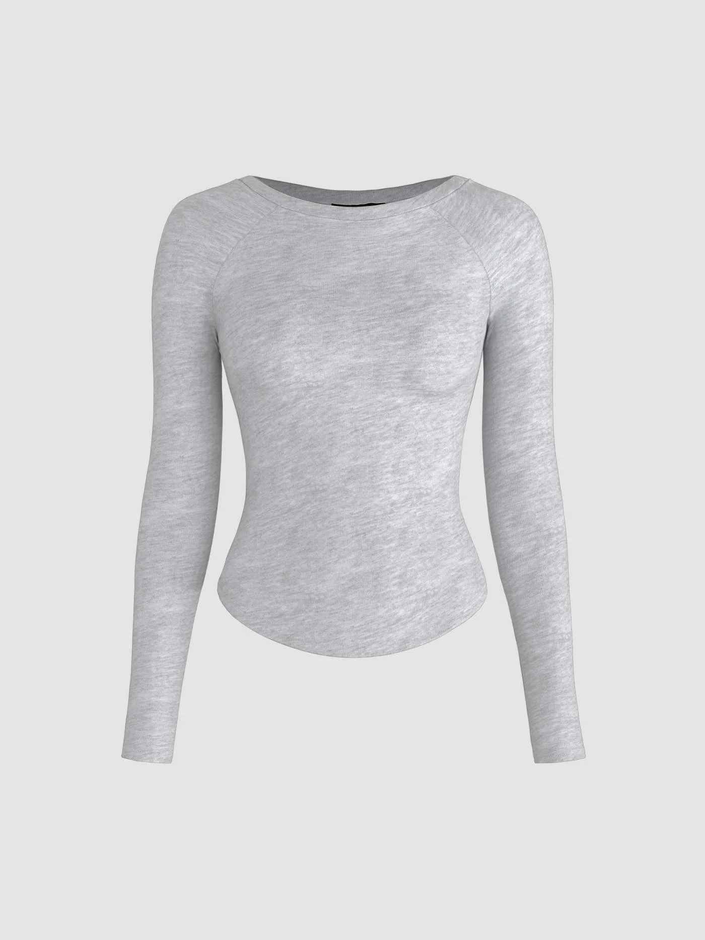 Round Neckline Solid Long Sleeve Tee | Cider