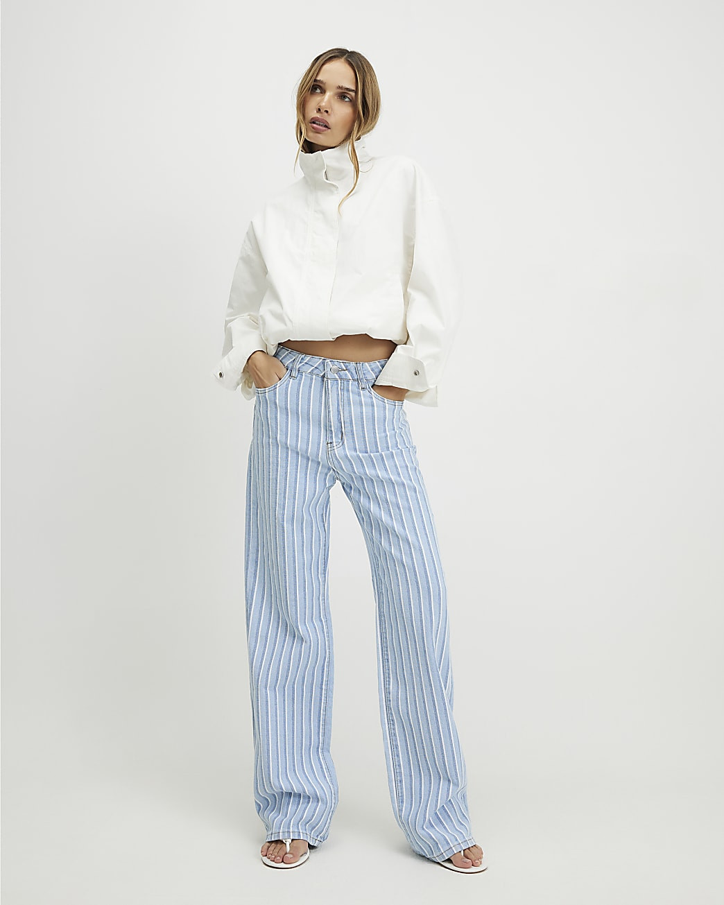 Blue Stripe Relaxed Straight Leg Jeans | River Island UK & IE
