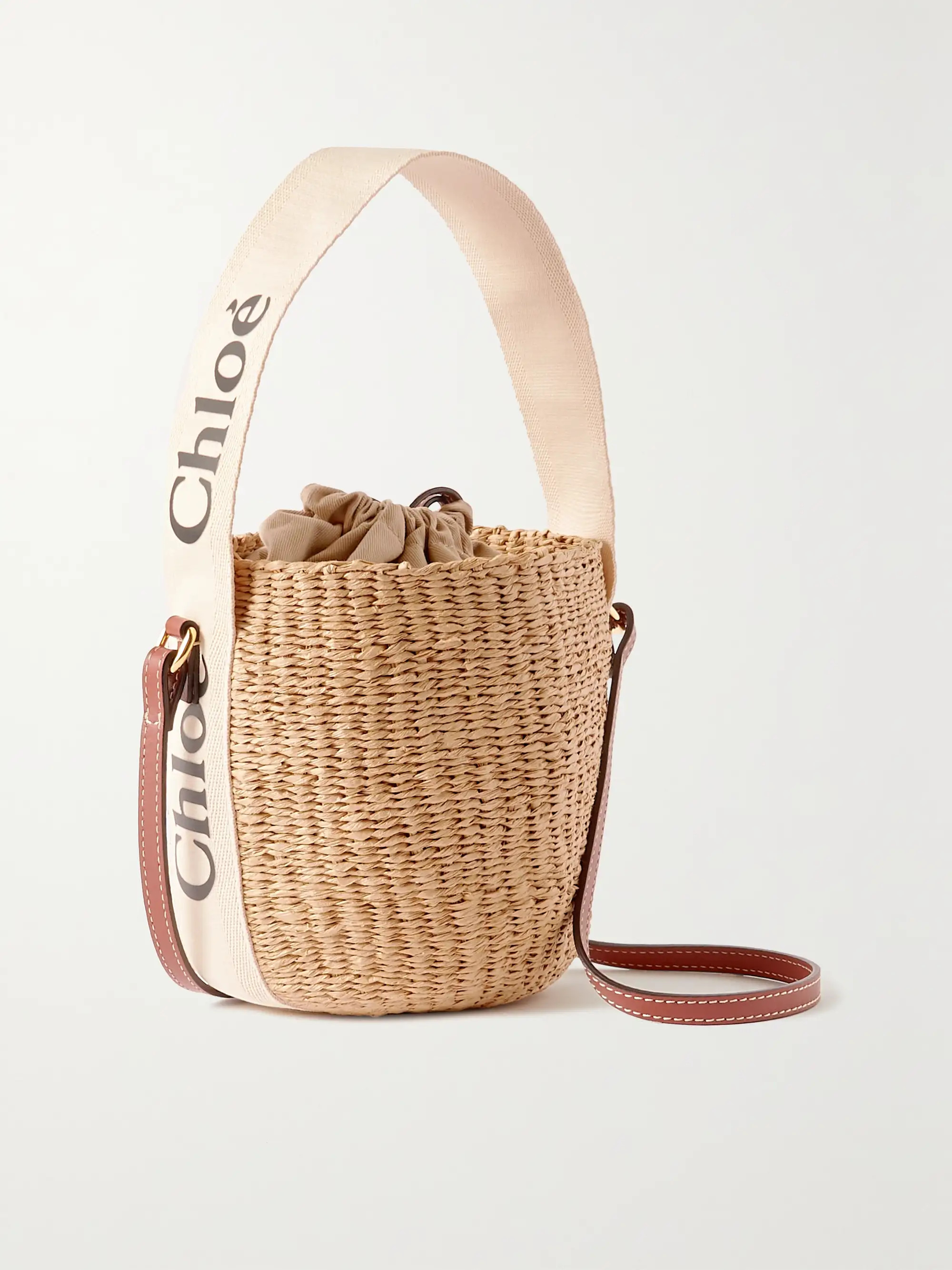 White + NET SUSTAIN Woody small leather-trimmed raffia basket bag | CHLOÉ | NET-A-PORTER | NET-A-PORTER (US)