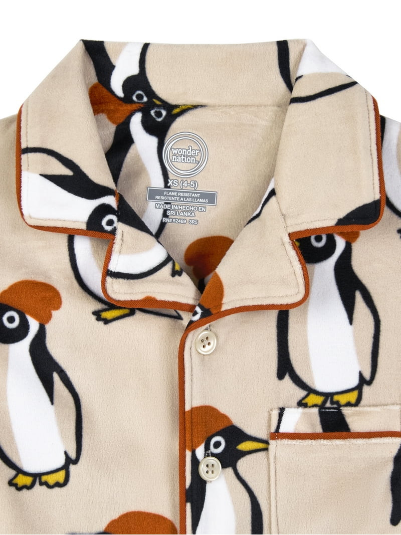 Wonder Nation Boys Long Sleeve Button Front Pajama Top and Pants Set, 2-Piece, Sizes 4-18 | Walmart (US)