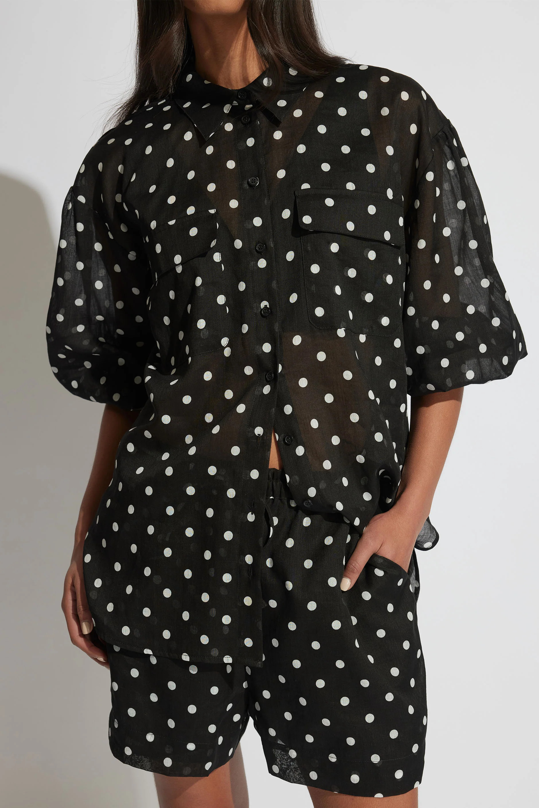 Brooke Billow Sleeve Shirt - Polka Dot | DECJUBA | DECJUBA