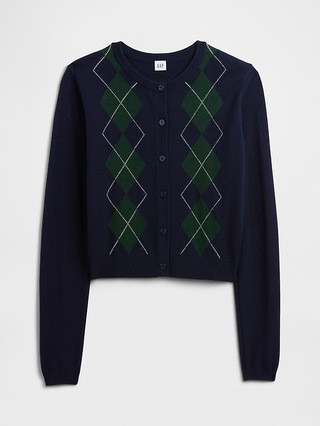 CashSoft Argyle Crewneck Cardigan | Gap Factory