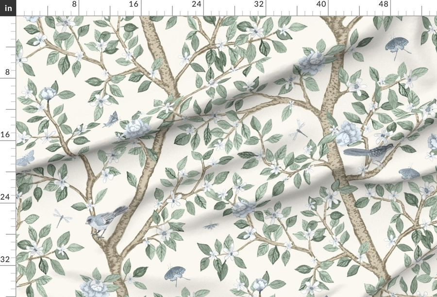 Custom Silver Spruce_ Tan and Soft Blue Elsie's Garden | Spoonflower