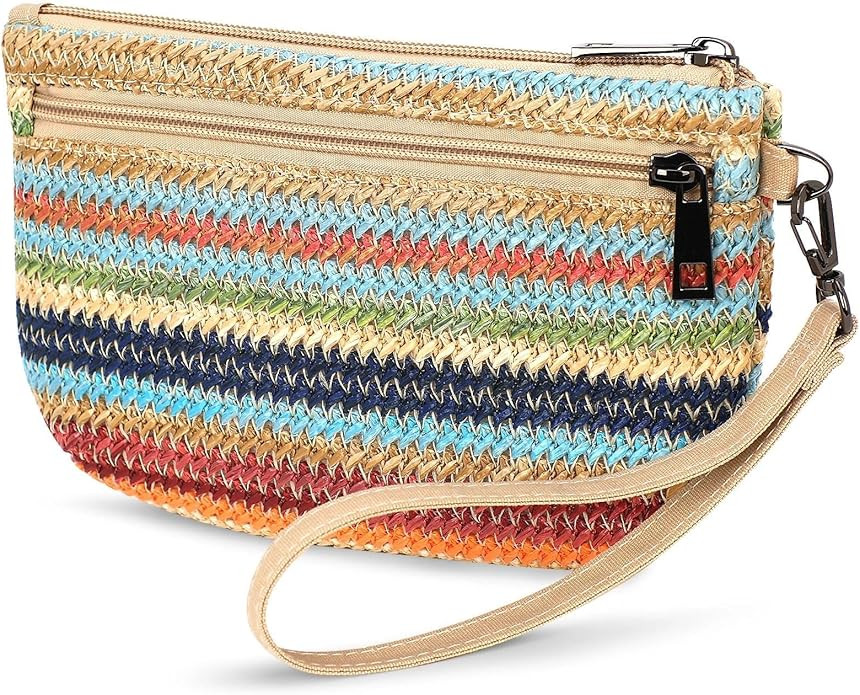 Small Wristlet Wallets for Women, Zip Clutch Bag with Wristlet Pouch, 3-Zipper Original Design | Amazon (US)