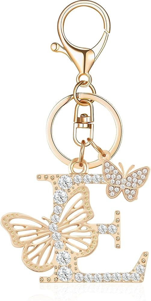 Alphabet Initial Letter Keyring Keychain for Women Girls Gold Plated Crystal Key Chains for Walle... | Amazon (US)
