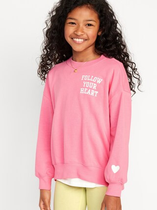 Oversized Crew-Neck Graphic Tunic Sweatshirt for Girls | Old Navy (US)