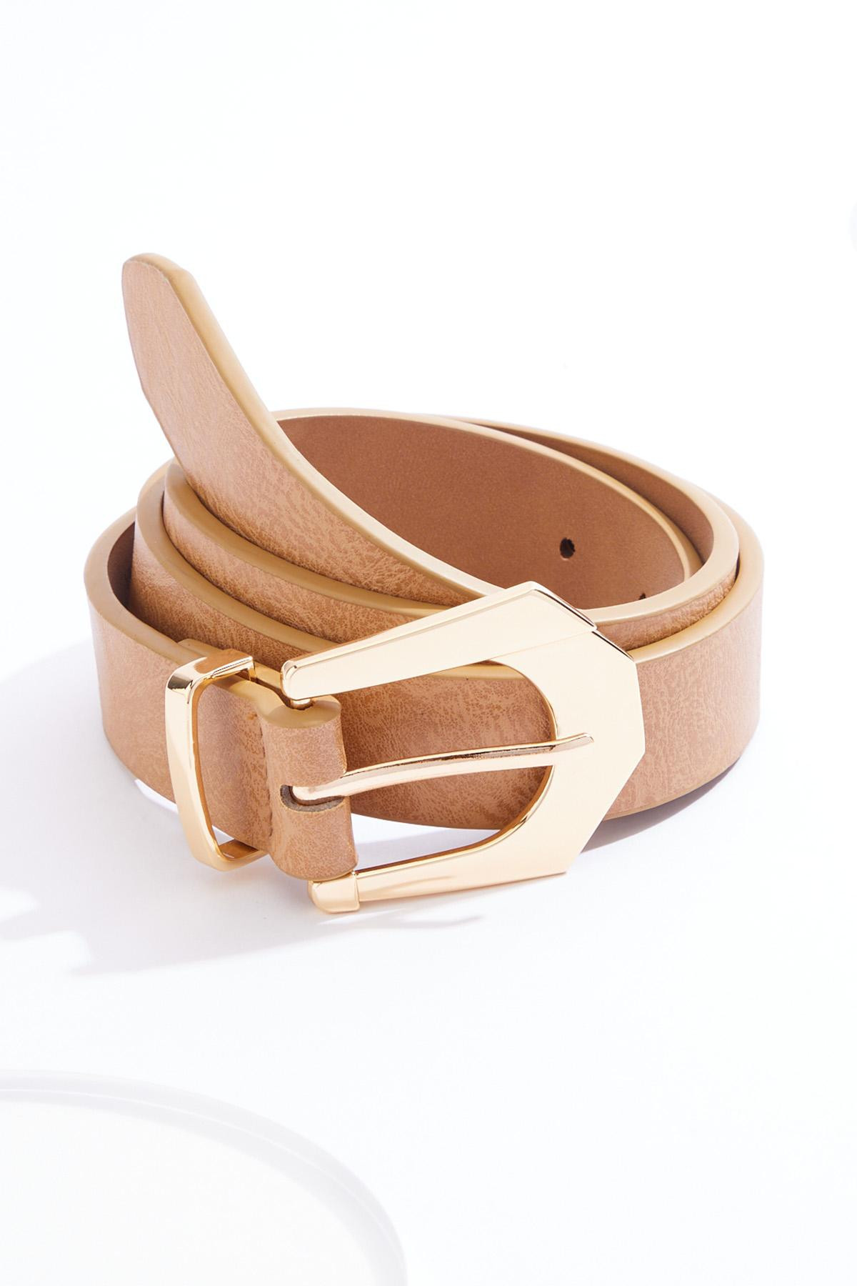 Faux Leather Gold Buckle Belt - Brown | Cato Fashions