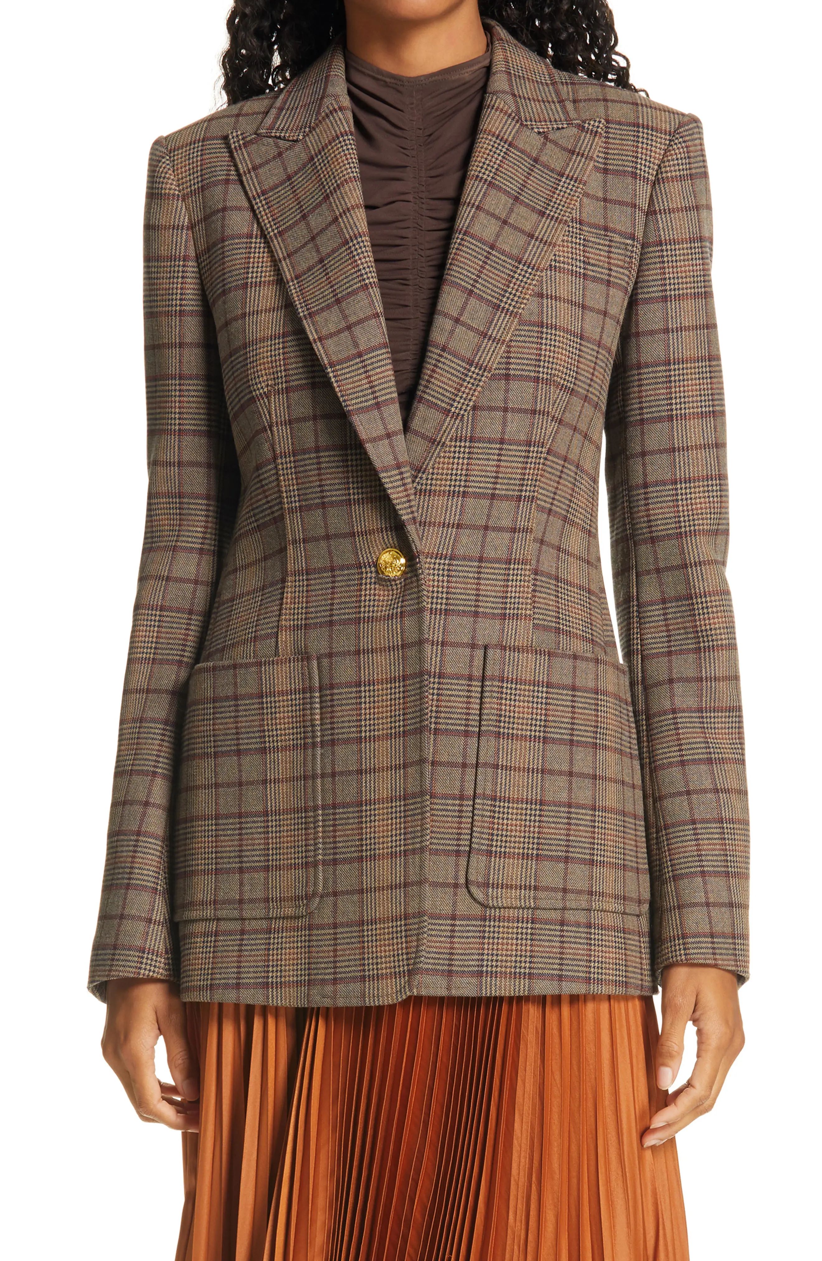 Women's A.l.c. Hicks Check Single Button Blazer, Size 0 - Brown | Nordstrom