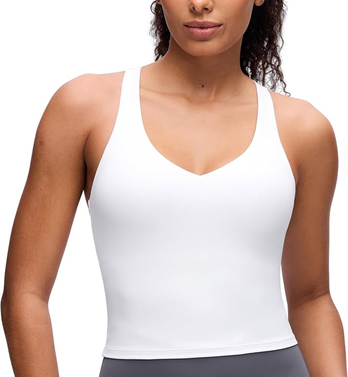 CRZ YOGA Butterluxe V Neck Crop Tank Tops for Women - Racerback Wireless Padded Yoga Longline Spo... | Amazon (US)