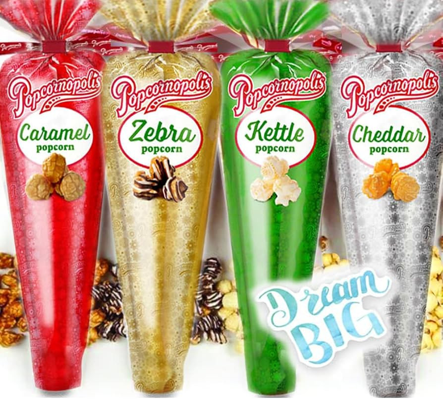 Popcornopolis Gourmet Popcorn – Premium Pack of 4 Popcorn Mini Cones & Exclusive Inspirational ... | Amazon (US)