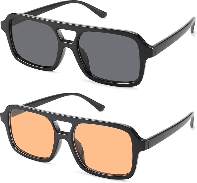 Retro 70s Aviator Sunglasses for Women Men, Vintage Trendy Square Shades Rectangle Sun Glasses | Amazon (US)