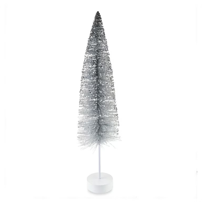 Metallic Silver Glitter Bottle Brush Tree Outdoor Decor, 38 in, by Holiday Time - Walmart.com | Walmart (US)