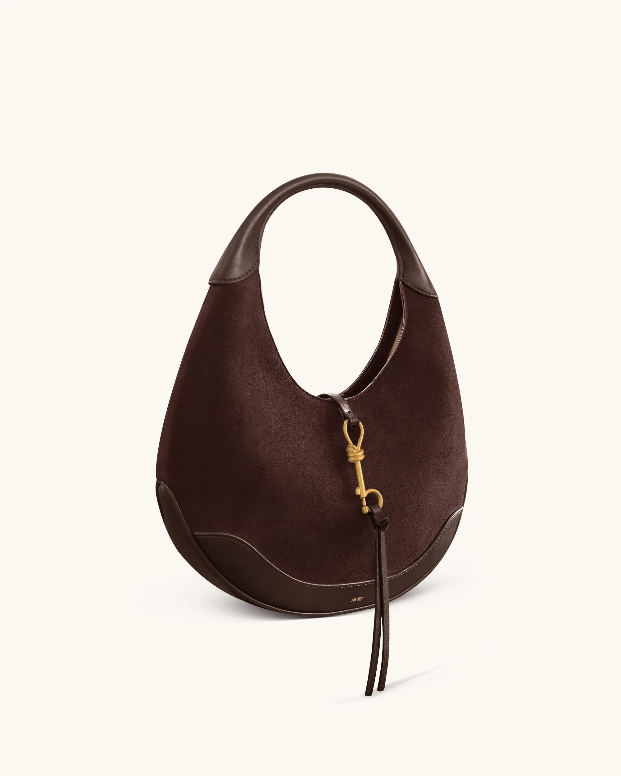 Colette Faux Suede Crescent Hobo Bag - Dark Brown | JW PEI US