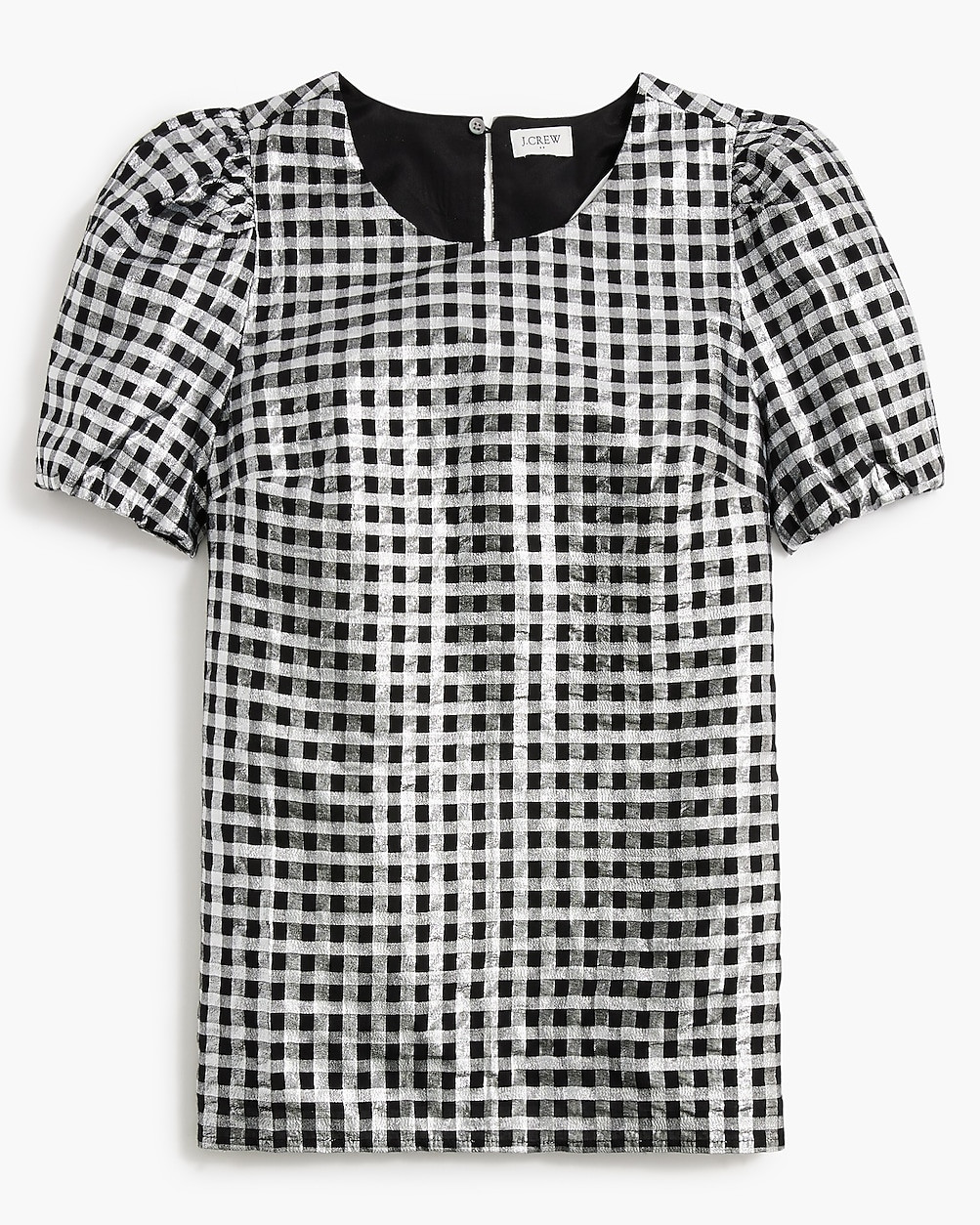 Metallic gingham puff-sleeve top | J.Crew Factory