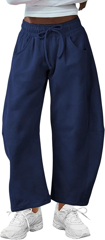 SeekMe Women's Barrel Leg Sweatpant Drawstring Elastic Waisted Wide Leg Pants Casual Cotton Palaz... | Amazon (US)