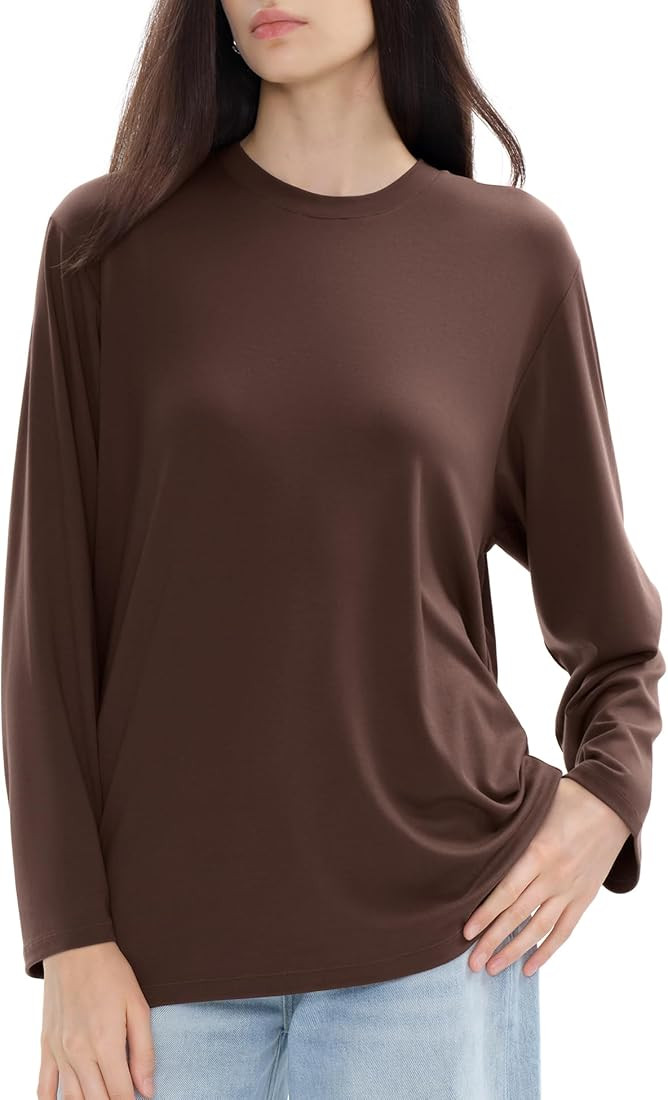 PUMIEY Women's Oversized Long Sleeve T Shirts Crew Neck Loose Fit Tops Casual Basic Tee Mirror Co... | Amazon (US)