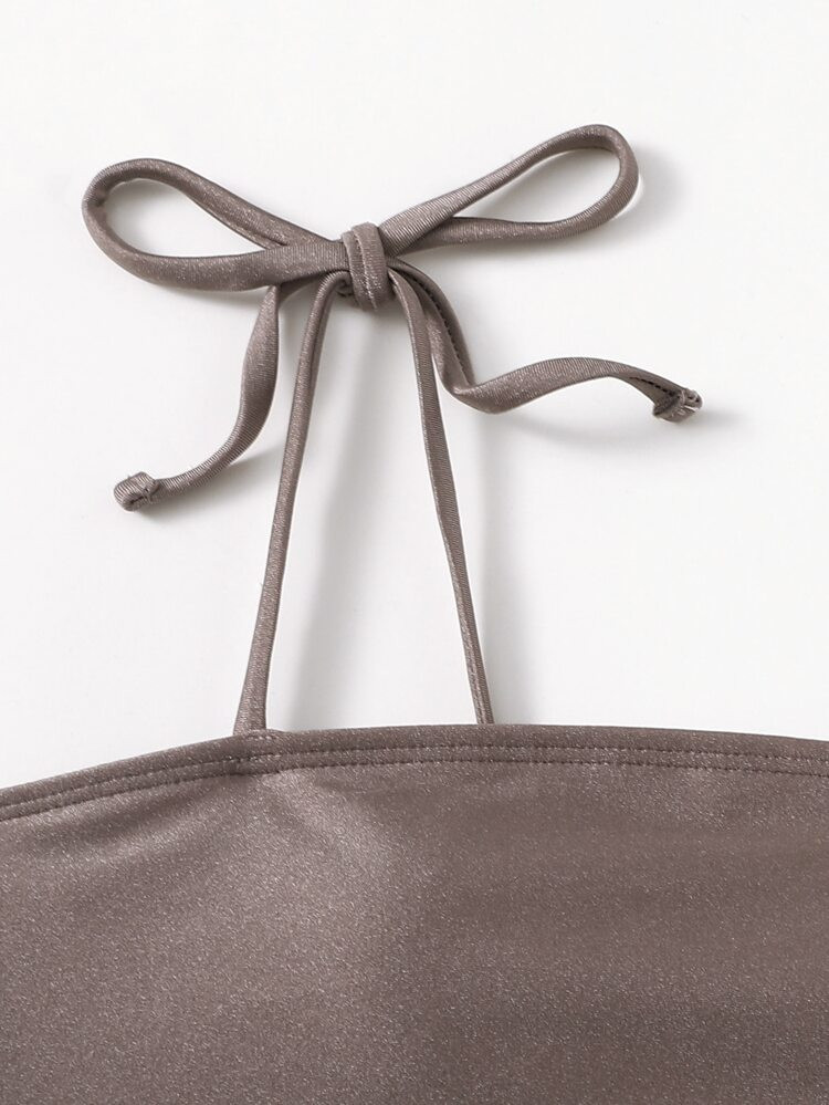 Tie Shoulder High Cut Bikini Swimsuit | SHEIN