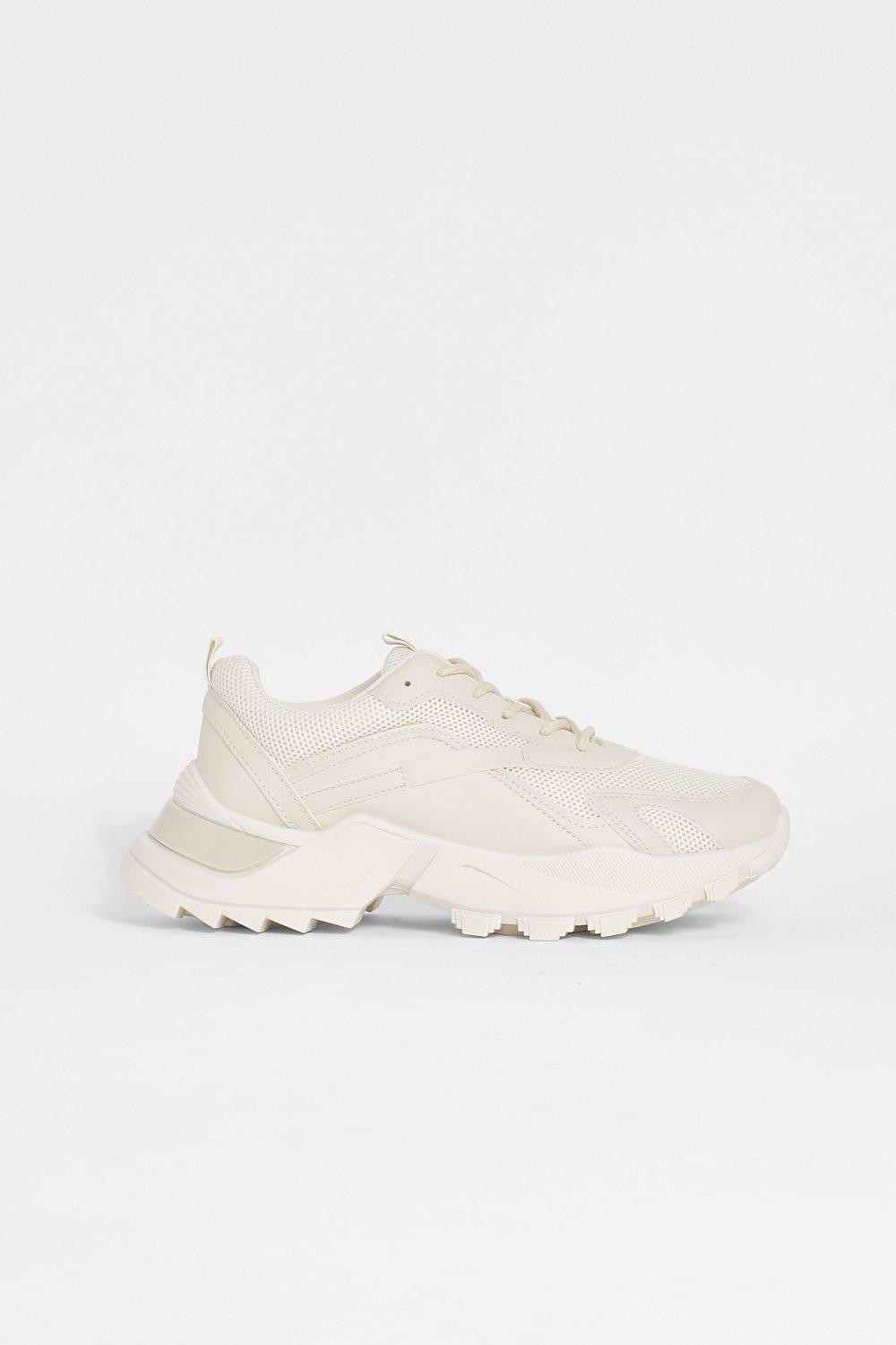 Womens Cleated Sole Chunky Sneakers - Beige - 6 | Boohoo.com (US & CA)