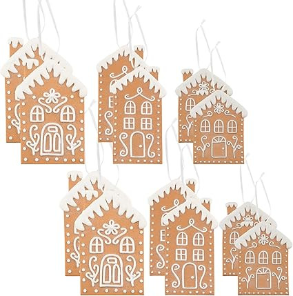 AuldHome Gingerbread House Christmas Ornaments (Set of 12), Large House Shaped Christmas Tree Coo... | Amazon (US)