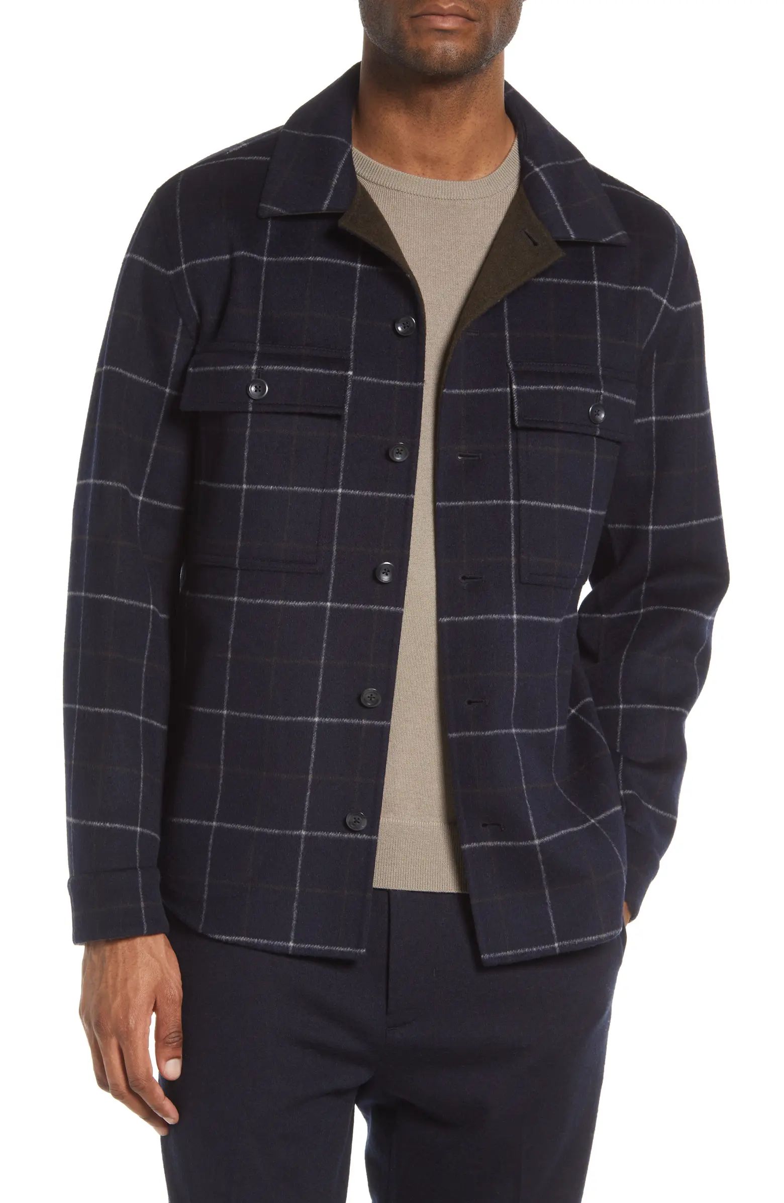 Vince Windowpane Plaid Wool Blend Shirt Jacket | Nordstrom | Nordstrom
