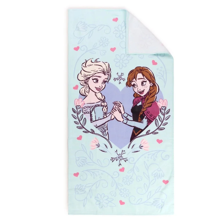 Frozen Elsa and Anna Lovely Heart Kids Beach Towel, Cotton, Blue, Disney, 28" x 54" | Walmart (US)