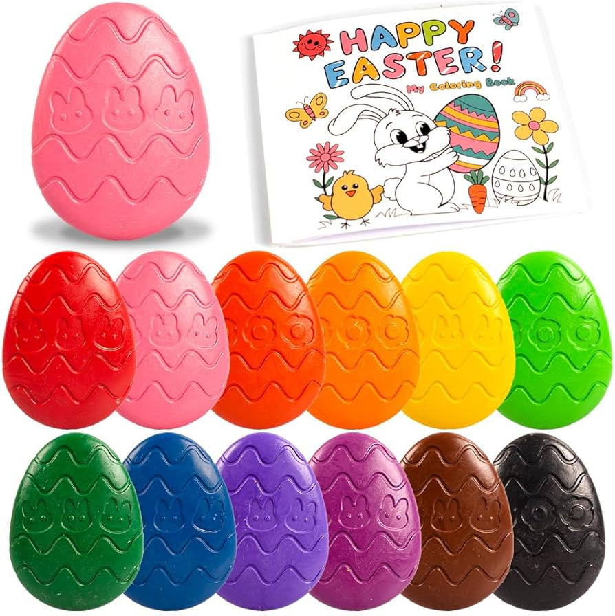 Egg-Shaped Toddler Crayons, 12 Colors Non-Toxic Washable Crayons for Kids with Easter Coloring Bo... | Amazon (US)