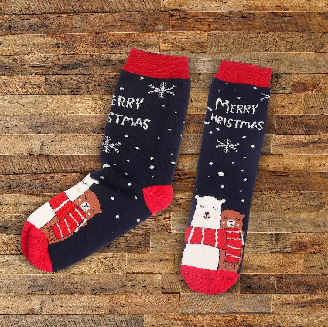 Merry Christmas Socks With Bears Print Socks Gift for Couple - Etsy Slovakia | Etsy (EU)