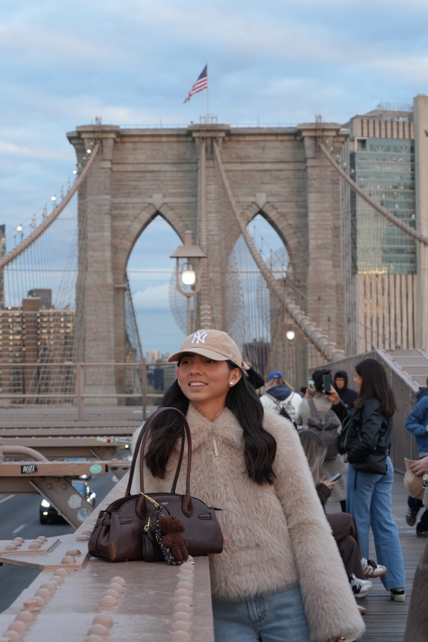 new york outfit, casual outfit, fur jacket, Zara jacket, shoulder bag, coach bag