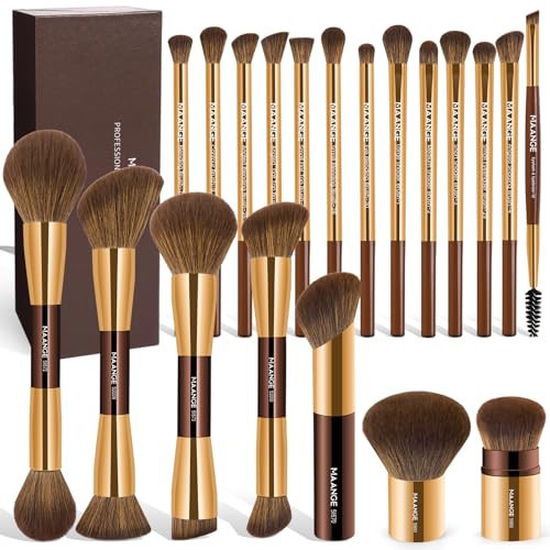 MAANGE 20 Pcs Makeup Brushes with Gift Box, Double-End Multi-functional Makeup Brushes for Blending Liquid Powder Concealer Cream Blush Buffe,Coffee Gold | Amazon (US)