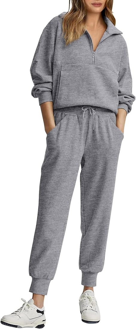 BTFBM Women's 2 Piece Tracksuit Fall Outfits 2023 Long Sleeve Half Zip Sweatshirt Sweatpants Loun... | Amazon (US)
