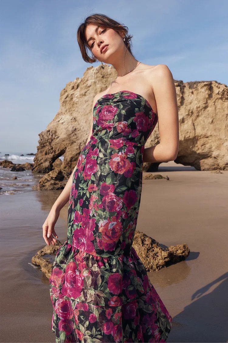 Fleur of Dreams Green and Pink Floral Print Organza Maxi Dress | Lulus