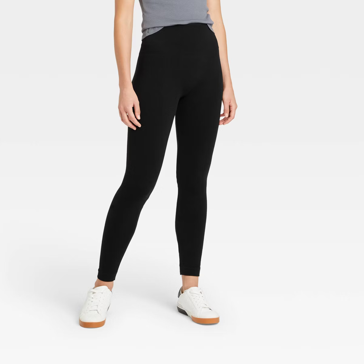 Women's High Waisted Cotton Seamless Fleece Lined Leggings - A New Day™ Black S/M | Target