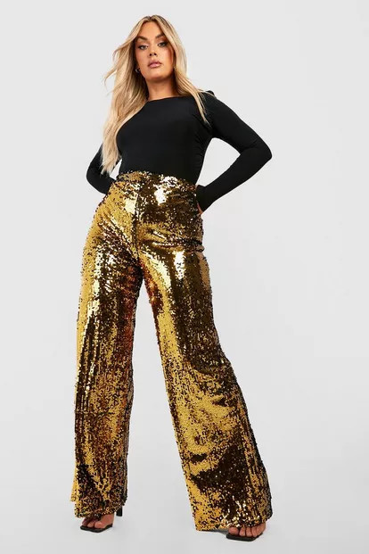 Plus Sequin Wide Leg Pants | Boohoo.com (US & CA)