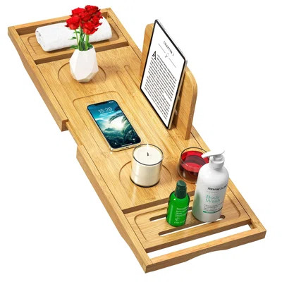 Bamboo Bathtub Tray Caddy, Expandable Bath Tub Table Tray That Fits Most Tubs, Luxury Bath Accessory For Home Spa Relaxation | Wayfair North America