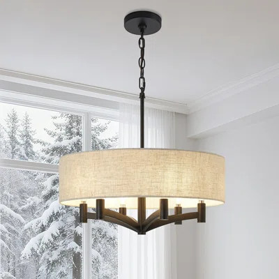 6-Light Dimmable Chandelier With Drum-Shaped Fabric Shade & Adjustable Height | Wayfair North America