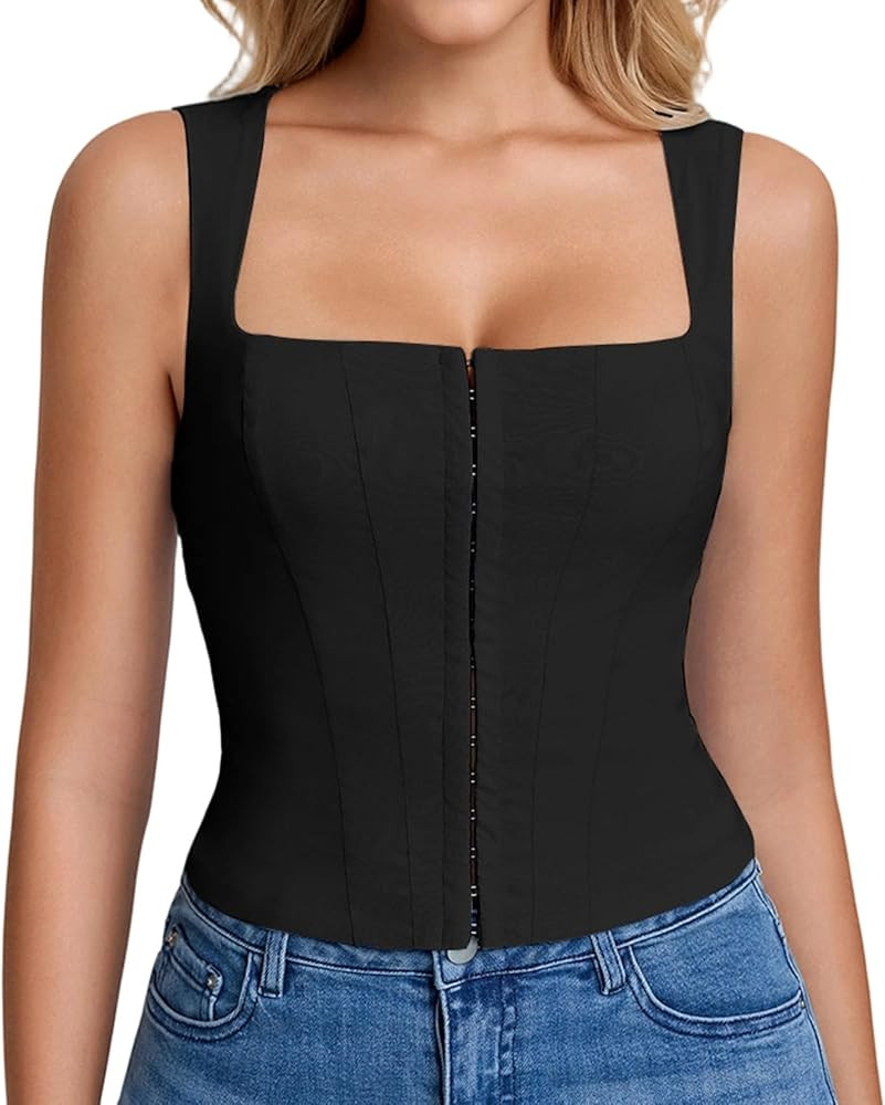 KUTUMAI Corset Tops for Women 2026 Cute Square Neck Bustier Summer Y2k Trendy Going Out Top | Amazon (US)