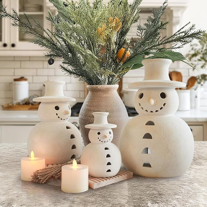 Christmas Decorations - Handmade Terracotta Snowman Figurines - 1 Pack White Clay Winter Decor Ho... | Amazon (US)