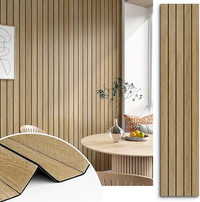 3D Brown Wood Panels for Walls 118" x 11.8" Acoustic Slat Wall Paneling Peel and Stick Wood Panel... | Amazon (US)