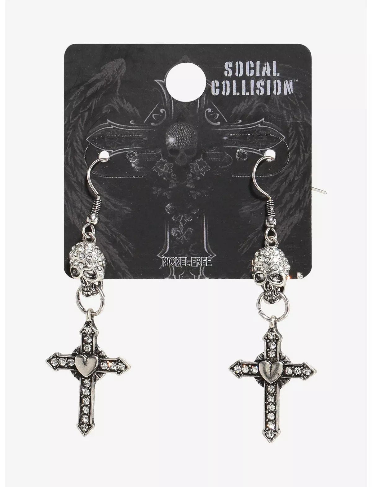 Social Collision Rhinestone Skull & Cross Drop Earrings | Hot Topic